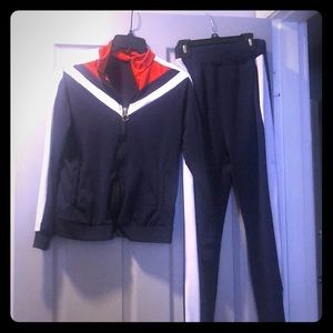 Ladies navy blue, white and red jogger set